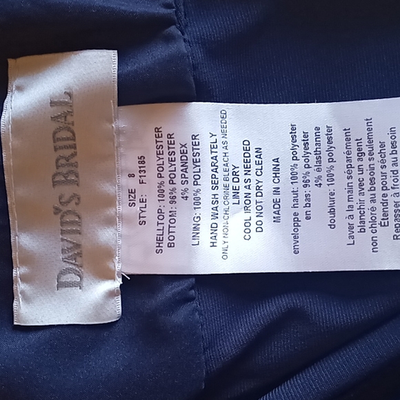 Formal David's Bridal Navy One Shoulder Long Jersey Dress With Cascade Back Sz 8 - Picture 8 of 11